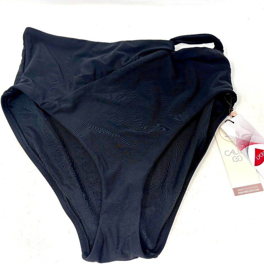 CALIA Women's High Waisted Side Twist Swim Bottoms, Medium, Pure Black